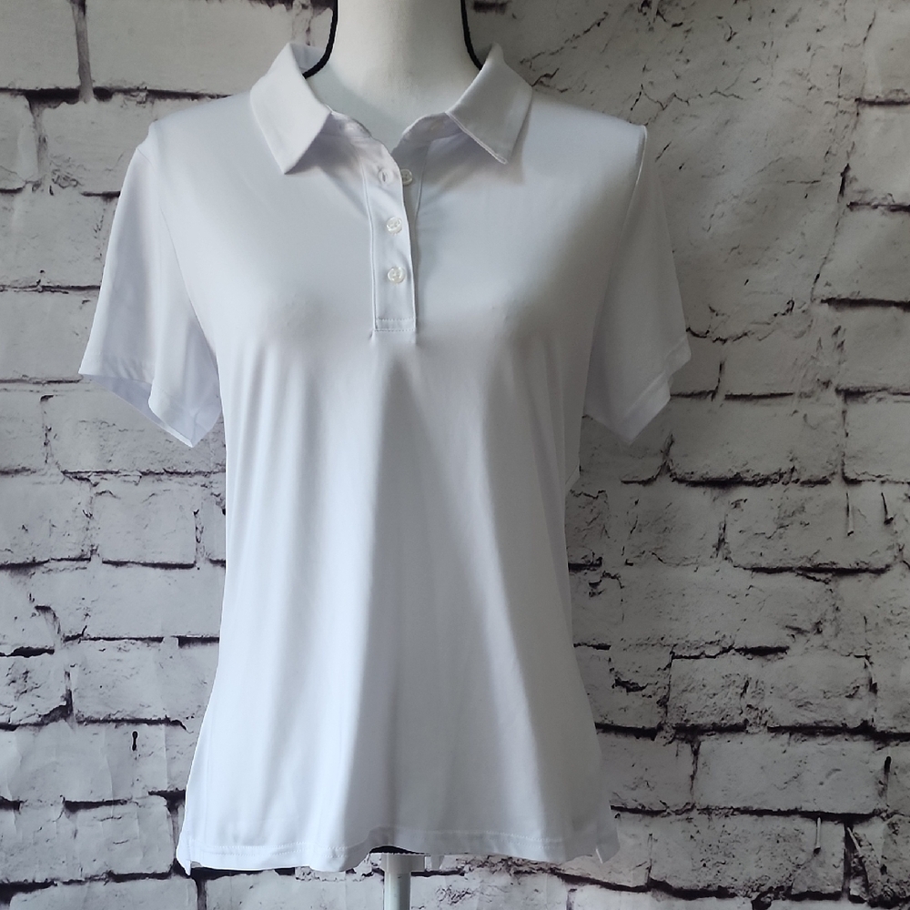 ISEEGZ White Short Sleeve Polo Shirt Golf Activewear Tennis Womens Size M